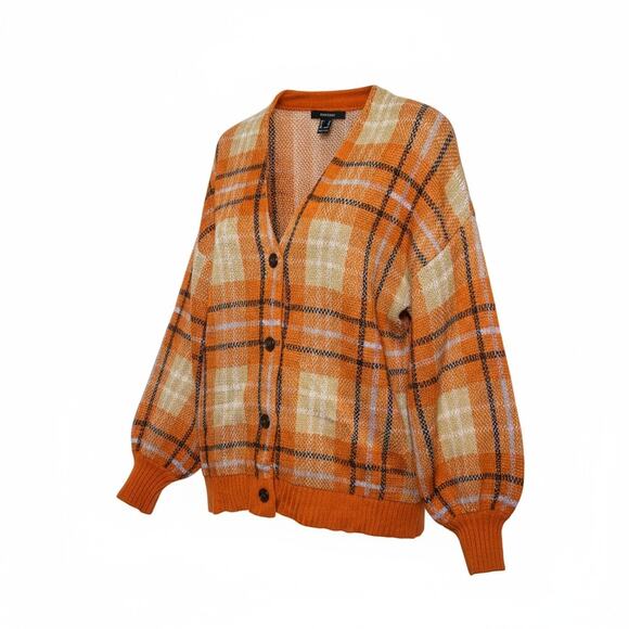 Forever 21 Orange Plaid Button Front Cardigan Size Medium - Picture 2 of 11